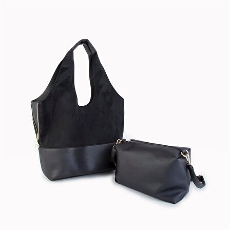 Nas 1096 Kadın Salash Büyük Boy Omuz Çantası Nubuk Siyah