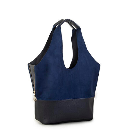 Nas 1096 Kadın Salash Büyük Boy Omuz Çantası Nubuk Lacivert