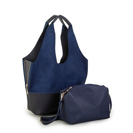 Nas 1096 Kadın Salash Büyük Boy Omuz Çantası Nubuk Lacivert