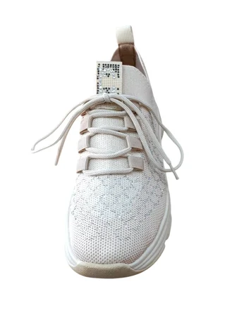 Queen L130 Taşlı Kadın Triko Sneaker Ayakkabı Bej