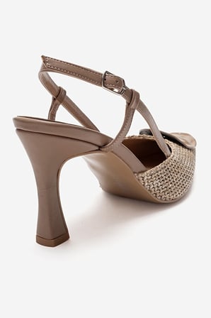 Mıcam 6783 Kadın Toka Detaylı Sivri Burun Arkası Açık Topuklu Stiletto Ayakkabı Vizon