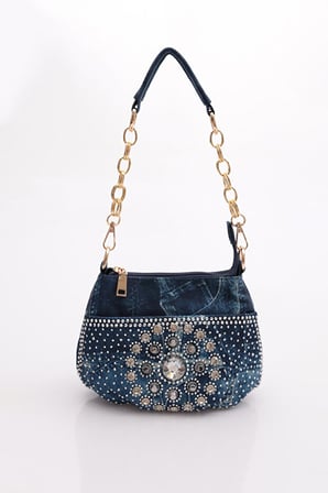 Guja C1090 Kadın Taşlı Denim Küçük Omuz Ve Çapraz Çanta Kot Mavi