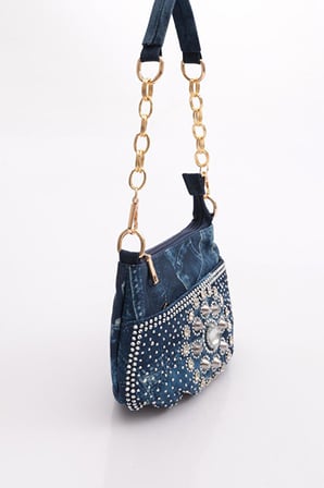 Guja C1090 Kadın Taşlı Denim Küçük Omuz Ve Çapraz Çanta Kot Mavi