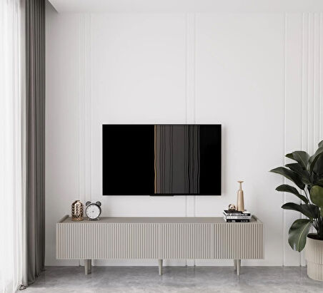 Enwood Capella Kumtaşı Rengi Mdf 4 Kapaklı Ahşap Ayaklı 160 Cm Tv Ünitesi