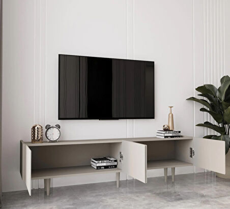 Enwood Capella Kumtaşı Rengi Mdf 4 Kapaklı Ahşap Ayaklı 160 Cm Tv Ünitesi