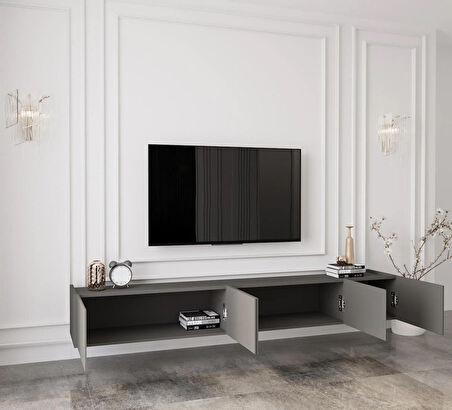 Enwood Capella Gri Mdf Country 5 Kapaklı DUVARA MONTE 200 Cm Tv Ünitesi