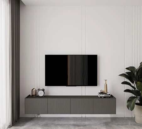 Enwood Capella Gri Mdf Country 4 Kapaklı DUVARA MONTE 160 Cm Tv Ünitesi