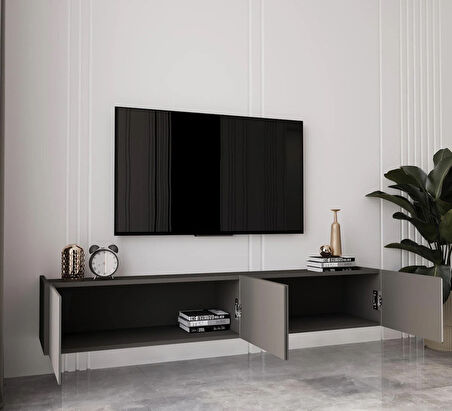 Enwood Capella Gri Mdf Country 4 Kapaklı DUVARA MONTE 160 Cm Tv Ünitesi