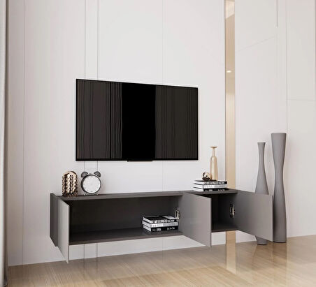 Enwood Capella Gri Mdf Country 3 Kapaklı DUVARA MONTE 140 Cm Tv Ünitesi