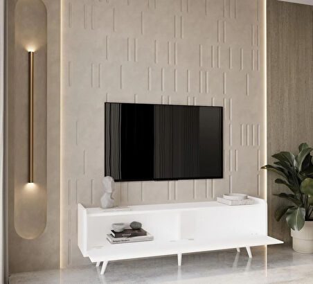 ENWOOD RİGEL COUNTRY BEYAZ MDF 2 KAPAKLI (DÜŞME KAPAK) AHŞAP AYAKLI 180 CM TV ÜNİTESİ