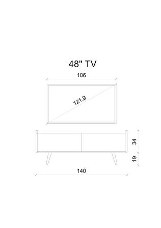 ENWOOD RİGEL COUNTRY BEYAZ MDF 2 KAPAKLI (DÜŞME KAPAK) AHŞAP AYAKLI 140 CM TV ÜNİTESİ