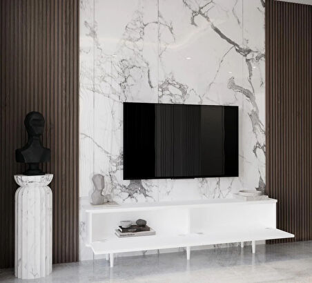 Enwood Pollux Country Mdf Beyaz 2 Kapaklı Ahşap Ayaklı 180 Cm Tv Ünitesi