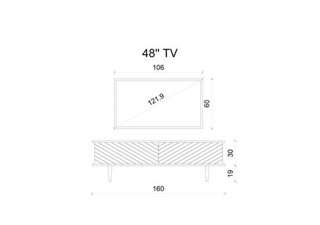 Enwood Pollux Country Mdf Beyaz 2 Kapaklı Ahşap Ayaklı 160 Cm Tv Ünitesi