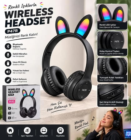 P47R IŞIKLI KAFA ÜSTÜ BLUETOOTH KULAKLIK