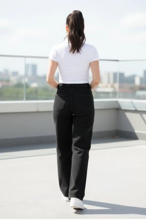 Nova Kadın Yüksek Bel Siyah Salaş Jeans Wide Leg Geniş Paça Palazzo Kot Pantolon