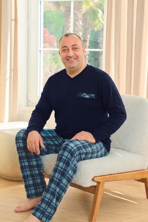 Aydoğan Erkek Emir Büyük Beden Kışlık Termal Lacivert Pijama Takımı 0755