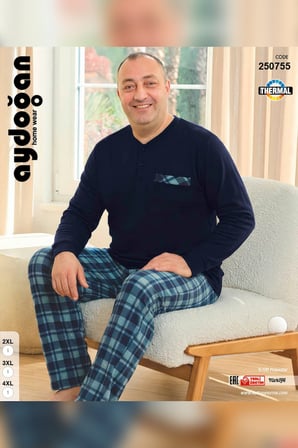 Aydoğan Erkek Emir Büyük Beden Kışlık Termal Lacivert Pijama Takımı 0755