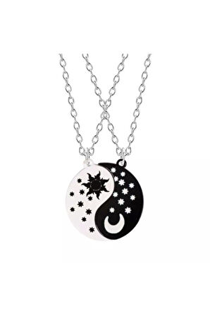 İkili Ying Yang Best Friends Bff Metal Ay Güneş Zincirli Kolye