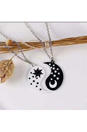 İkili Ying Yang Best Friends Bff Metal Ay Güneş Zincirli Kolye