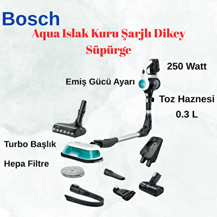Bosch  250 Watt Prohygienic Aqua Islak Kuru Şarjlı Dikey Süpürge