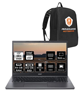 Acer Extensa 15 EX215-55 i5-1235U 64GB RAM 512GB SSD 15.6'' FHD W11H Dizüstü Bilgisayar & PER4 ÇANTA