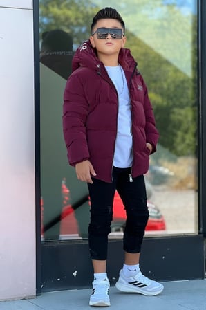 Erkek Çocuk Kapüşonlu Baskılı Reflöktör Detaylı Nova Kumaş Kışlık Şişme Mont KM4017
