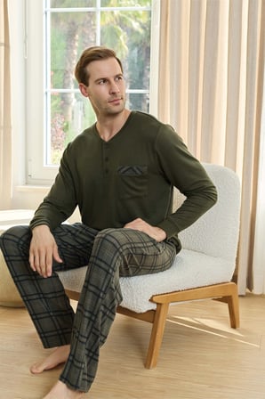 Aydoğan Erkek Aras Kışlık Termal Rahat Yeşil Pijama Takımı 0749