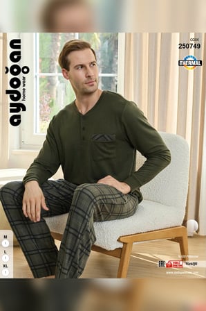 Aydoğan Erkek Aras Kışlık Termal Rahat Yeşil Pijama Takımı 0749
