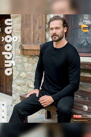 Aydoğan Erkek Civan Patlı Modal Siyah Pijama Takım 3483