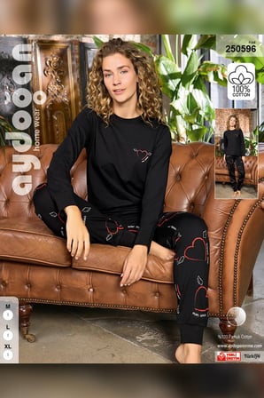 Aydoğan Kadın O Yaka Bileği Ribanalı Siyah Alçin Pijama Takımı 0596