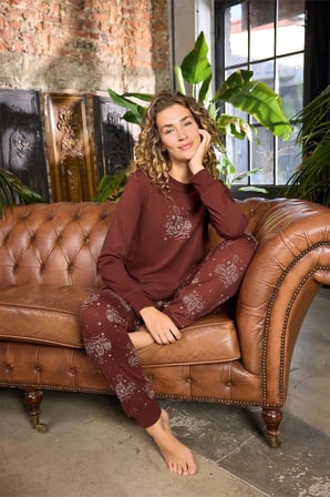 Aydoğan Kadın O Yaka Bileği Ribanalı Kahve Alçin Pijama Takımı 0592