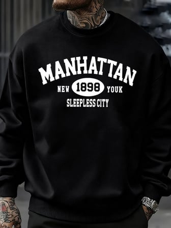 Manhattan New York Sleepless City Desen Erkek Kazak Bisiklet Yaka Günlük Kazak Sonbahar Sokak