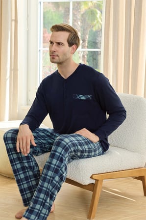 Aydoğan Erkek Aras Kışlık Termal Rahat Lacivert Pijama Takımı 0751