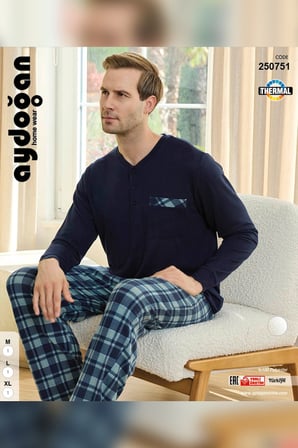 Aydoğan Erkek Aras Kışlık Termal Rahat Lacivert Pijama Takımı 0751