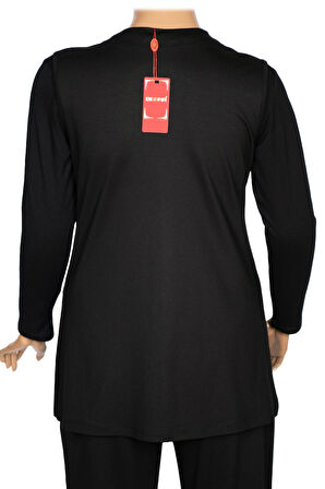 Hesna Kadın Alçin Büyük Beden 2 İp Kristal Taşlı Cepli Siyah Yelek