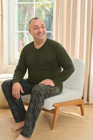 Aydoğan Erkek Emir Büyük Beden Kışlık Termal Yeşil Pijama Takımı 0753