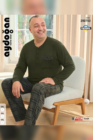 Aydoğan Erkek Emir Büyük Beden Kışlık Termal Yeşil Pijama Takımı 0753