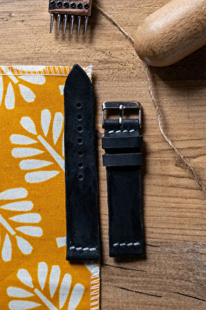 Hakiki Deri Saat Kordonu Kayış - Siyah - Tek Katlı - 20 mm