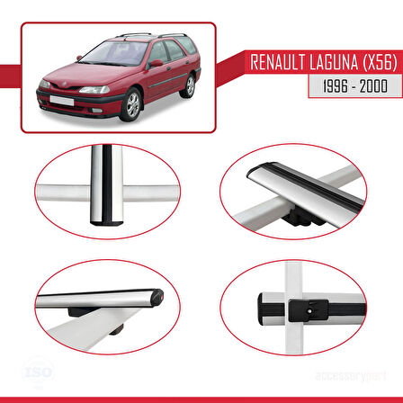 Renault Laguna (X56) SW 1996-2000 Arası ile Uyumlu BASIC Model Ara Atkı Tavan Barı Gri 2 Adet