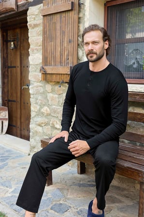 Aydoğan Erkek Civan Patlı Modal Siyah Pijama Takım 3483