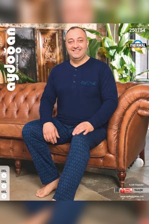 Aydoğan Erkek Emir Büyük Beden Kışlık Termal Lacivert Pijama Takımı 0754