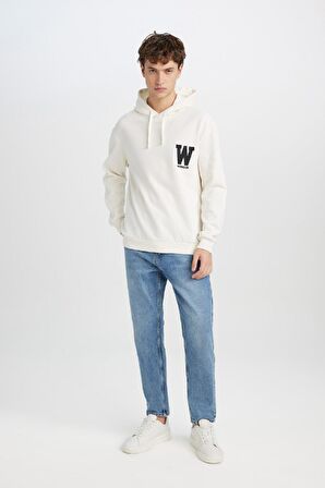 DeFacto Relax Fit Kapüşonlu Baskılı Kalın Sweatshirt D2171AX24AUER98