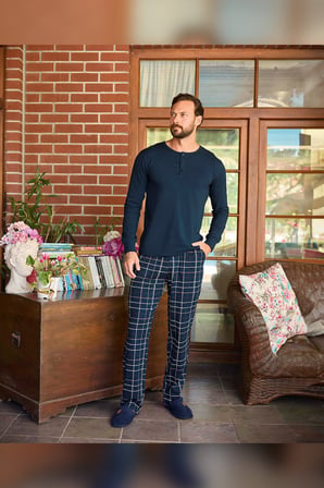 Aydoğan Erkek Civan Patlı Modal Lacivert Pijama Takım 240807