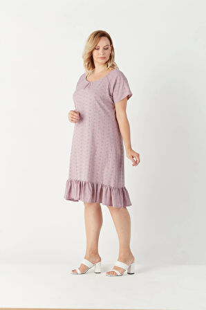 3209 Etek Ucu Fırfır Detaylı Fistolu Tam Kalıp Elbise Lila