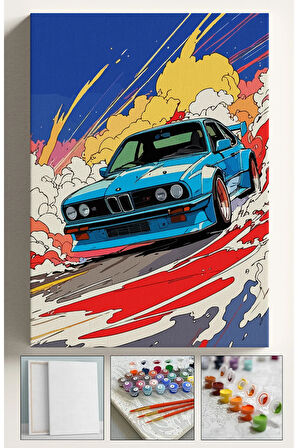 Sayılarla Boyama Çerçeveli Hobi Seti Numaralı Tuval Fırça Boya Dahil Kasnaklı 40X50 Cm ARABA 320