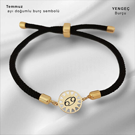 Bayanlara Özel Güneş Figürlü 14 Ayar Altın Plakalı İpek Örgülü Doğum Ay Bilekliği-321doğumay-siyah