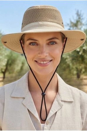 Tezzgelsin Kadın Fileli Safari Şapkası Geniş Siperlikli İpli Nefes Alan UV Güneş Koruyucu Balıkçı ve Outdoor Doğa Şapkası
