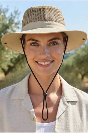 Tezzgelsin Kadın Fileli Safari Şapkası Geniş Siperlikli İpli Nefes Alan UV Güneş Koruyucu Balıkçı ve Outdoor Doğa Şapkası