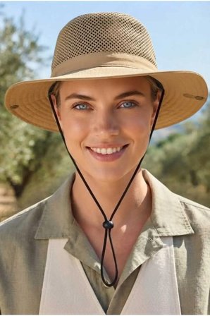 Tezzgelsin Kadın Fileli Safari Şapkası Geniş Siperlikli İpli Nefes Alan UV Güneş Koruyucu Balıkçı ve Outdoor Doğa Şapkası