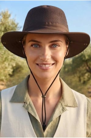 Tezzgelsin Kadın Fileli Safari Şapkası Geniş Siperlikli İpli Nefes Alan UV Güneş Koruyucu Balıkçı ve Outdoor Doğa Şapkası